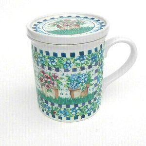 Papel Giftware Large Floral Garden Mug with Lid / Coaster EUC